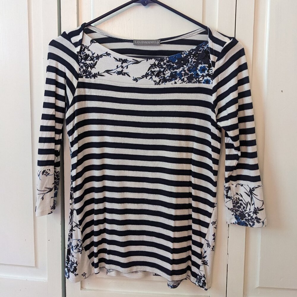 Loveappella Denzi Mixed Media 3/4 Sleeve Knit Top
